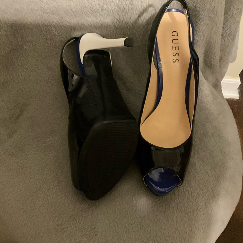 Guess Black and Blue Peep Toe Heels